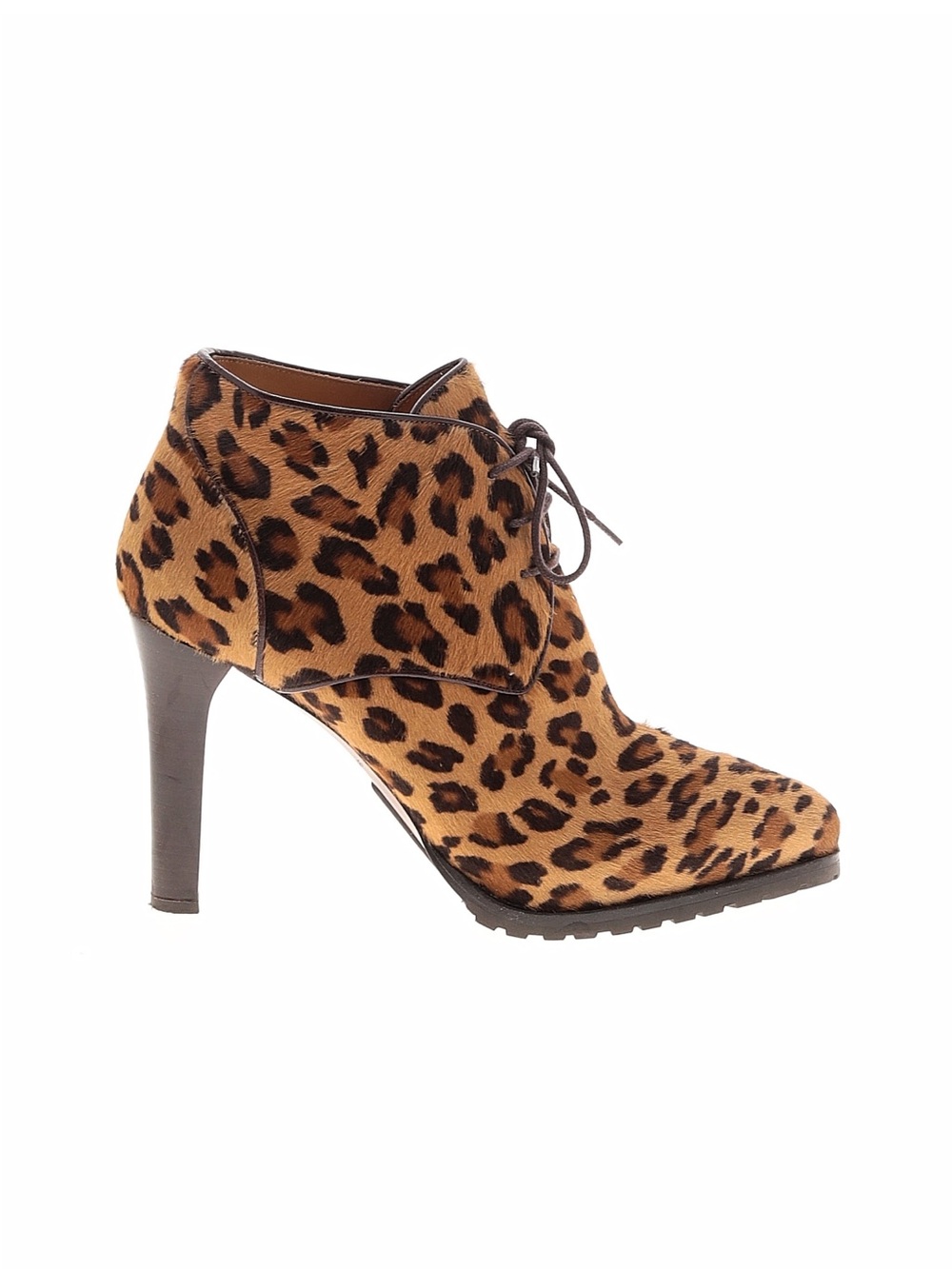 Ralph Lauren Purple Label Leopard Print Lace-Up Ankle Boot - Brown/Black 39